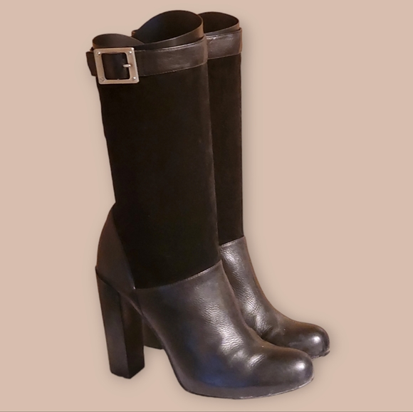 Rachel Zoe Black Suede and Leather Heeled Boots - Picture 1 of 9